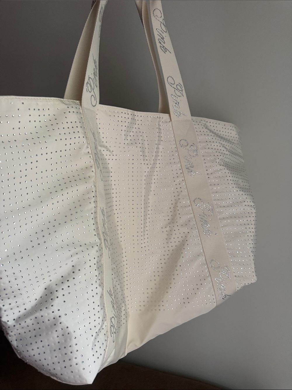 PINK Victoria's Secret white cream Rhinestone-Accented Tote